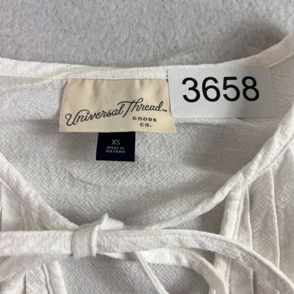 Universal Thread Dress XS White Puff Sleeve Peasant Necktie Cottage Core - Picture 9 of 14